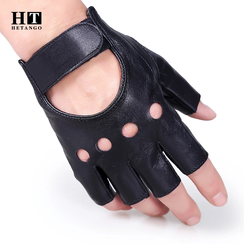 Guantes de cuero sin dedos para hombre, protectores transpirables para ciclismo, motocicleta, pistola de aire, guantes tácticos de piel de oveja,