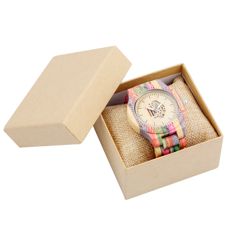 Colorful Wooden Watch for Male Unique Skeleton Movement Dial Wooden Watches for Men Handmade Full Wooden Band Quartz Wristwatch