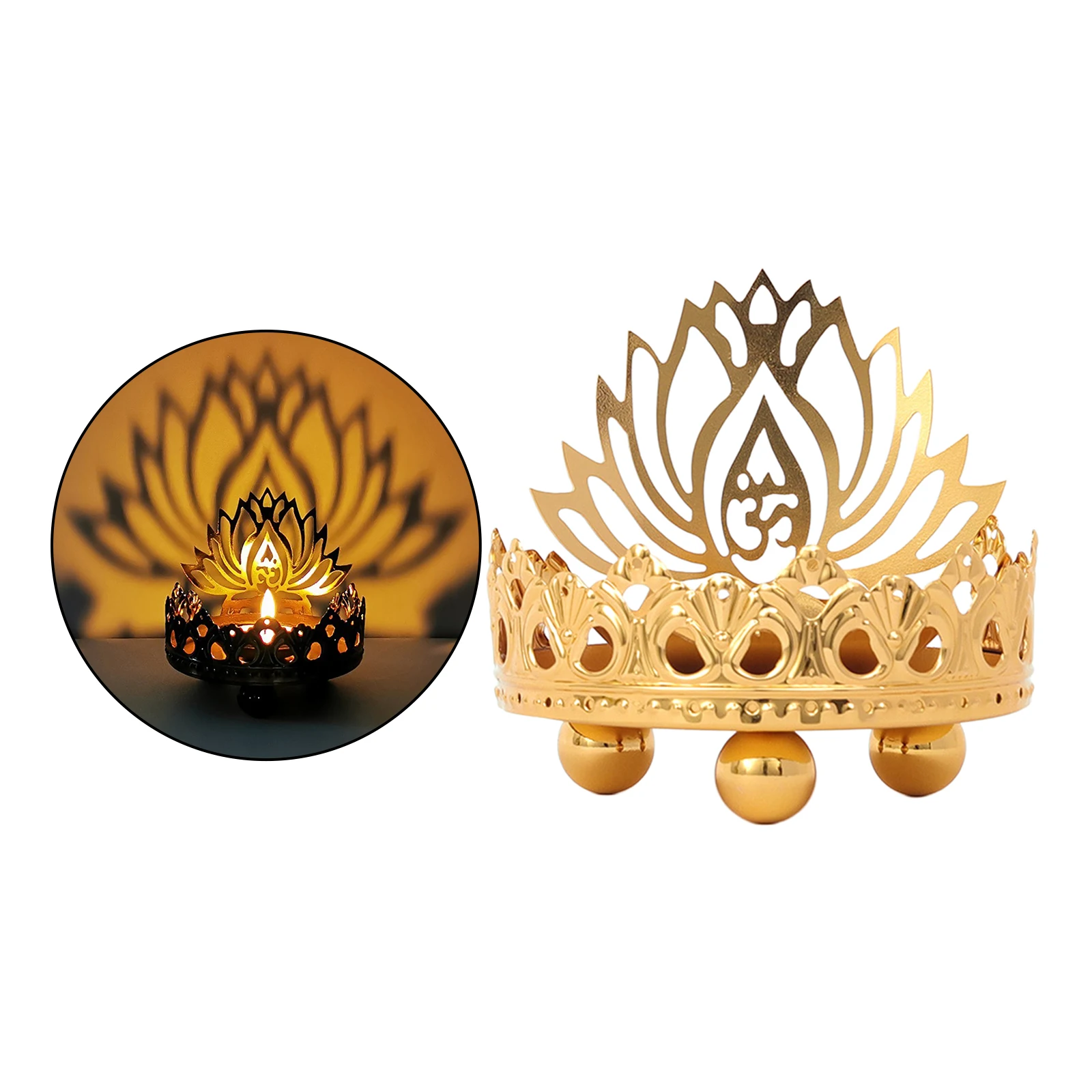 Alloy Hollow Carved Tealight Candle Holder Buddha Ghee Lamp Holder Candlestick Shadow Home Decoration Buddhist Supplies Gift