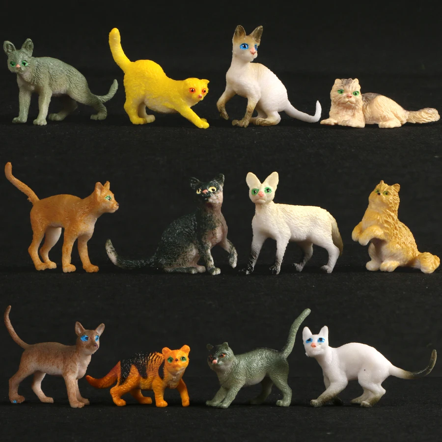 Boerderij Dieren 12Pcs Simulatie Diermodel Kat Action Figures Mini Plastic Modellen Pop Kinderen Speelgoed