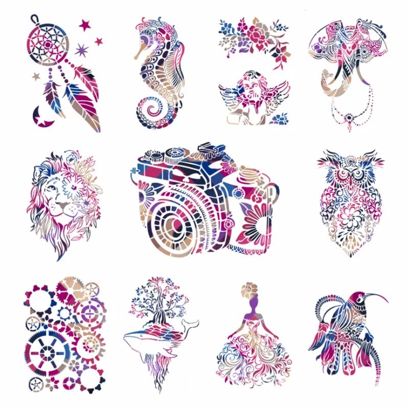 6Pcs/Set 21*29.7cm Hummingbird Camera Animal DIY Layering Stencils Scrapbook Coloring Embossing Album Decor Painting Template