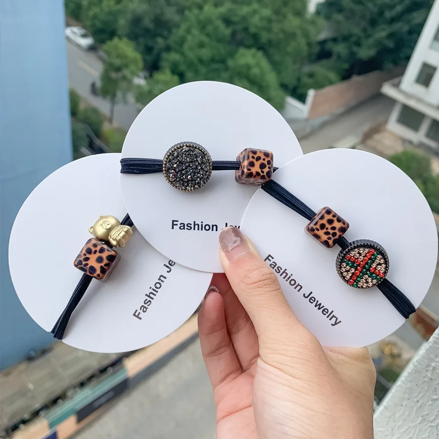 

Hot Selling New Arrival Korean Style Acrylic Leopard Crystal Hair Band High Elastic Hair Rope Fashion Hair Rings Women Girl Gift