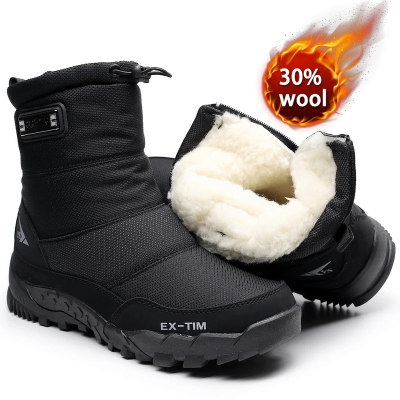 Snow boots Men Hiking Shoes waterproof winter boots With Fur winter shoes Non-slip Outdoor men boots  platform thick plush warm