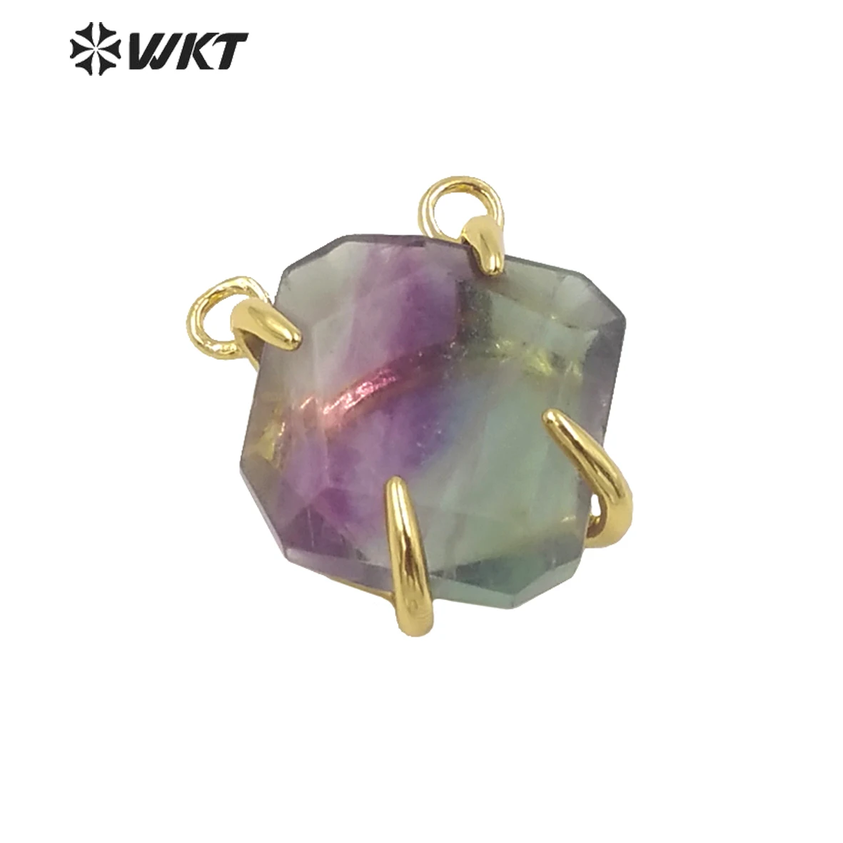 

WT-P259 New! Amazing raw rainbow fluorite pendant with prong settings multi color optional, brass gold color stone pendants