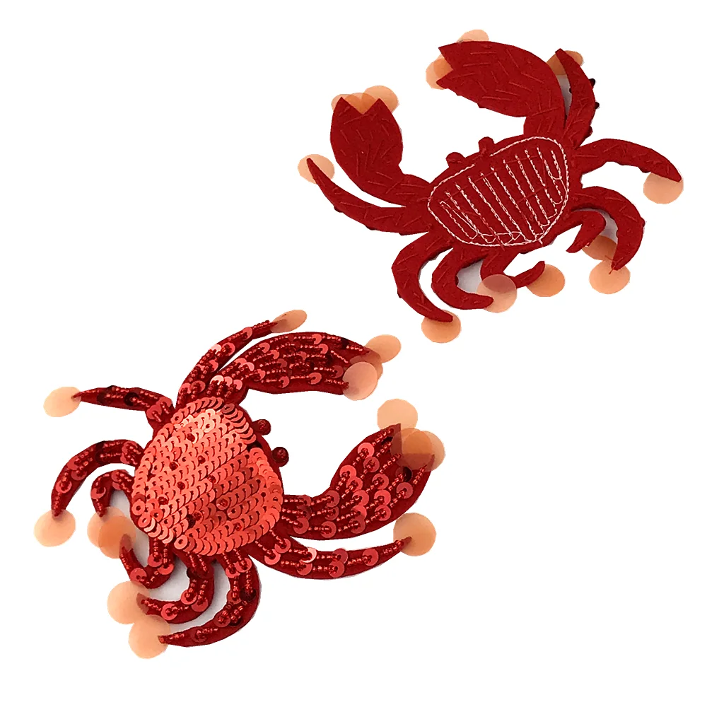 Red Crab Sequin Applique for Clothing, Beaded Crabs Patch, Sew On Patches for Clothes, AC1436