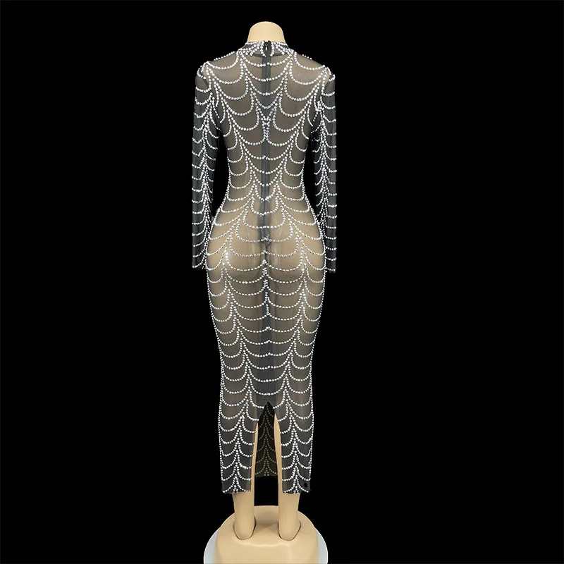 

Женское черное сетчатое платье ZD с блестящими серебряными стразами, прозрачный дизайн, для вечерних мероприятий, дней рождения, танцевальных шоу