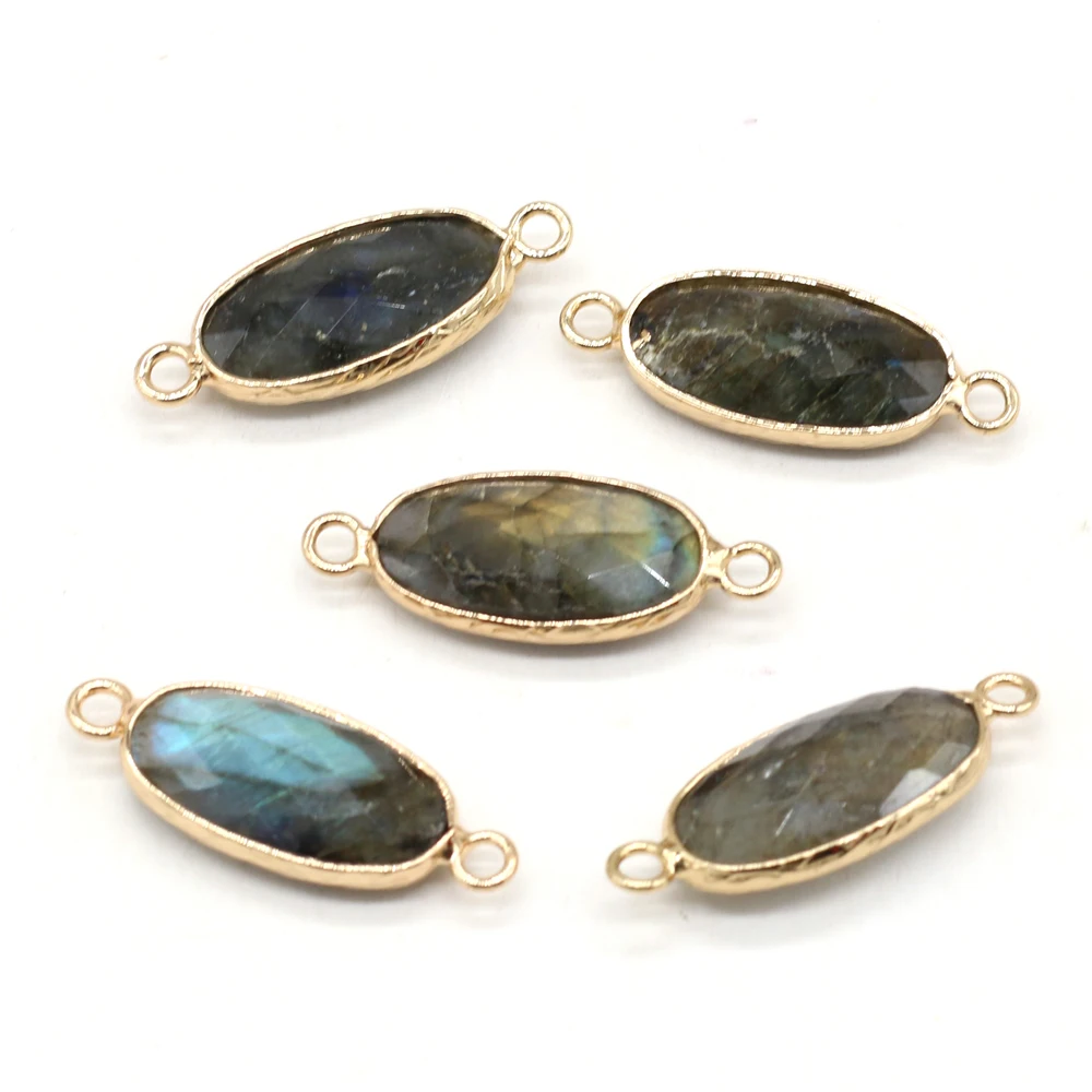 2pc Natural Stone Faceted Pendants Gold plated Labradorites Connector for Trendy Jewelry Making Diy Women Necklace Bracelet