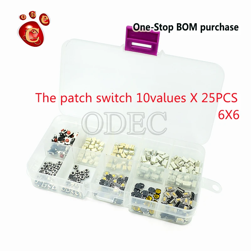 Kit de caja de interruptores de botón, 10 tipos, 200 cada uno, 20 interruptores de botón de 6x6