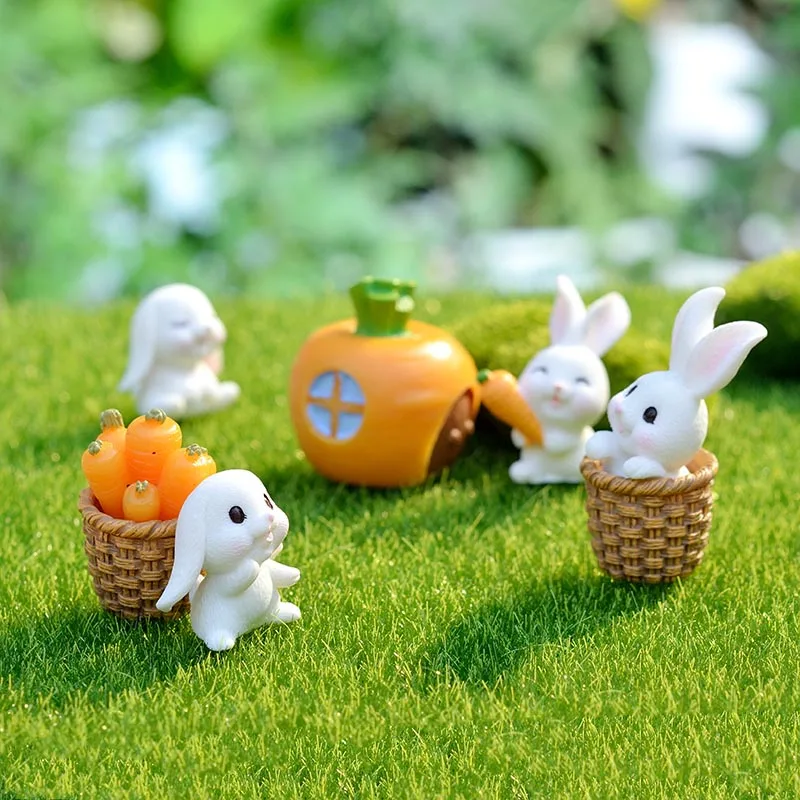 

Garden Decoration Outdoor Accessories Jardin White Rabbits Succulent Ornaments Carrot Pumpkin House Micro Landscape Gardening