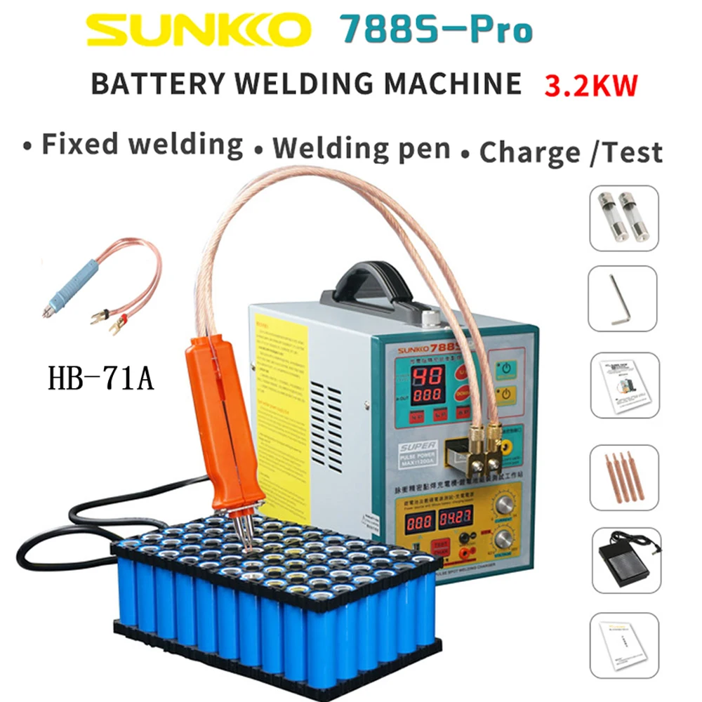 

SUNKKO 788S-PRO 18650 battery spot welding machine 3.2KW High Power spot welder with 71A Spot Welding Pen SUNKKO 788S