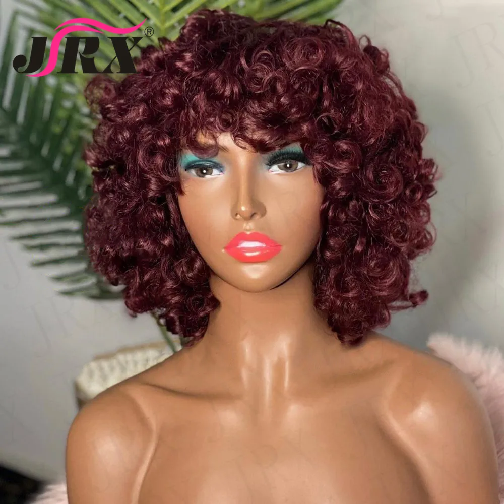 Highlight Honey Blonde Bouncy Curly Human Hair Wigs for Black Women Short Bob Curly Burgundy Full Machine Made Colored Wigs Remy