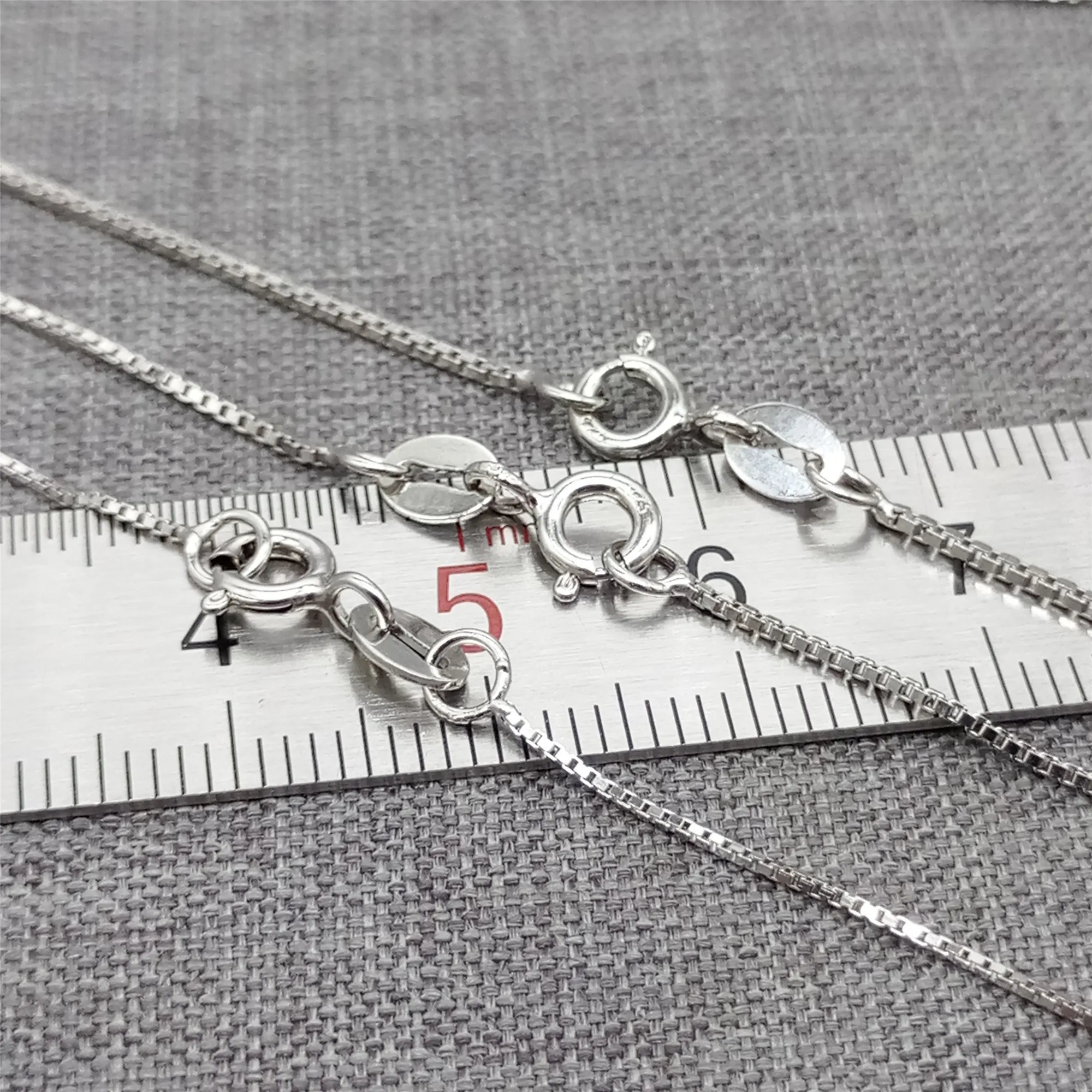 925 Sterling Silver Box Chain Necklace Rhodium Plated 0.65mm 0.8mm 1.0mm 16