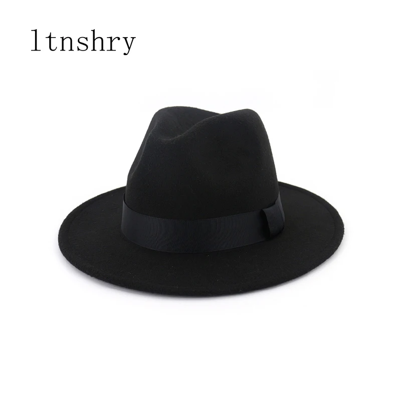 New Vintage Fedora Men Wool Wide Brim Top Hat Witner Autumn for Woman Chapeau Black Church Hat Bowler Ladies women\'s Jazz Hats