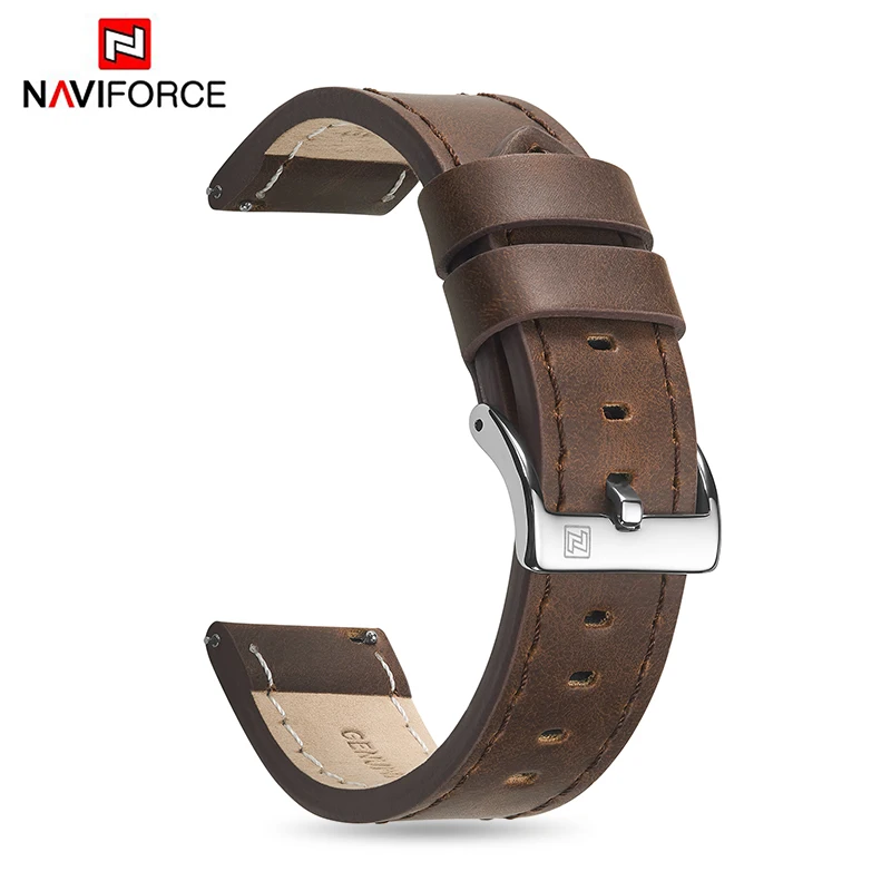 NAVIFORCE Genuine Leather Strap Watch Band 23mm Black Brown Waterproof Watchbands With Buckle Replacement Belt Watch Accessories