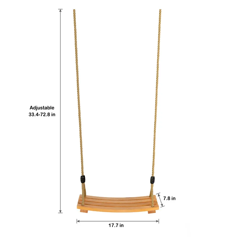 Siège pivotant en bois avec corde réglable, chaise pivotante en bois pour l'intérieur et l'extérieur pour enfants adultes