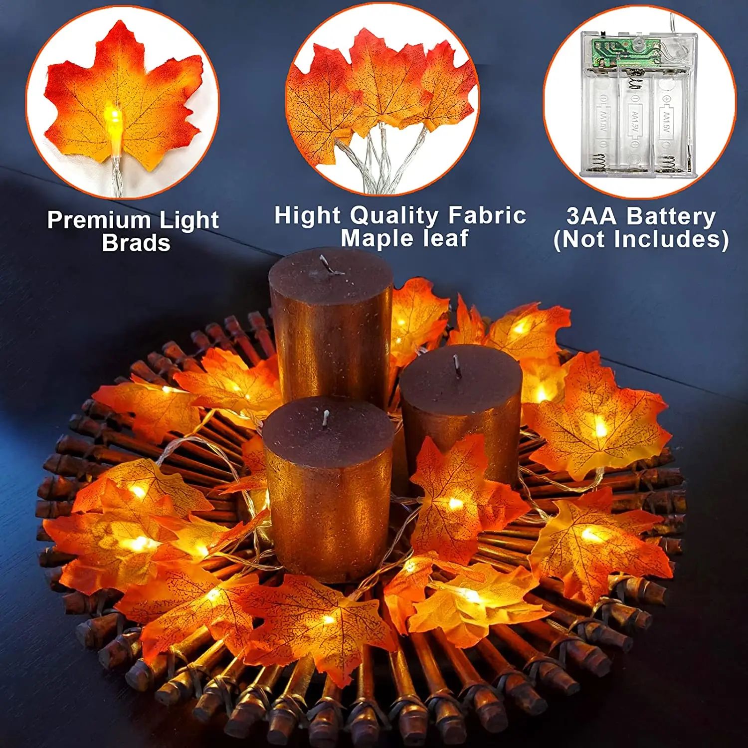 Fall Decorations String Lights 3M 20LED  With Battery-operated Garland For Home Autumn Thanksgiving  Christmas Halloween Decor