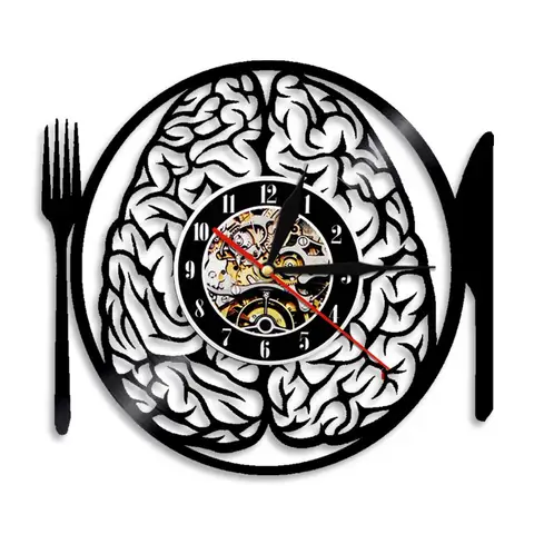 Dont Eat My Brain Fork Knife Vinyl Record Wall Clock Modern Design Artwork Wall Clock 3D Wall Watches Living Room Decoration