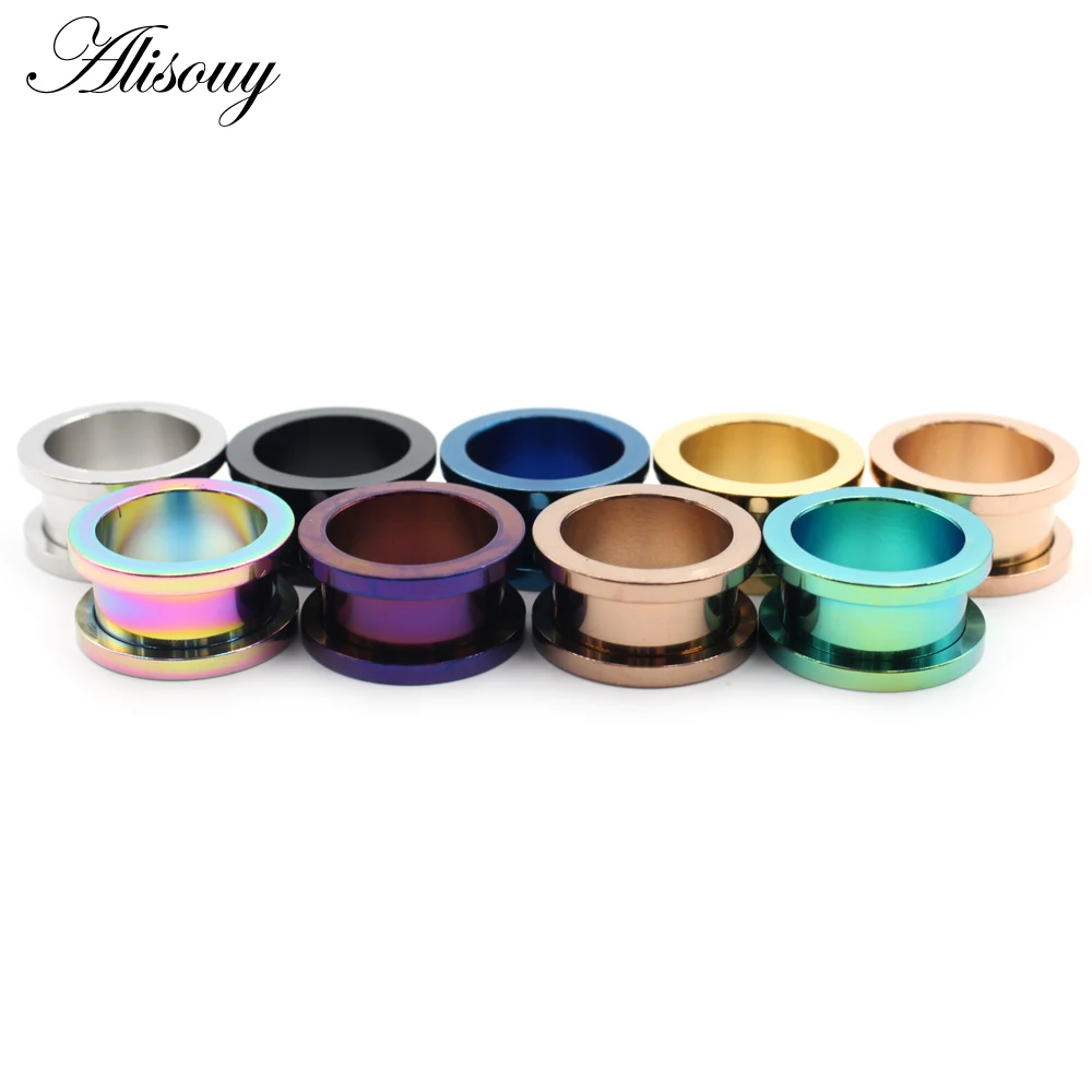 New 2pcs Colorful Anodized Stainless Steel Screw Fit Ear Flesh Tunnel Earring Plug Expander Body Jewelry Piercing Earlet Gauges