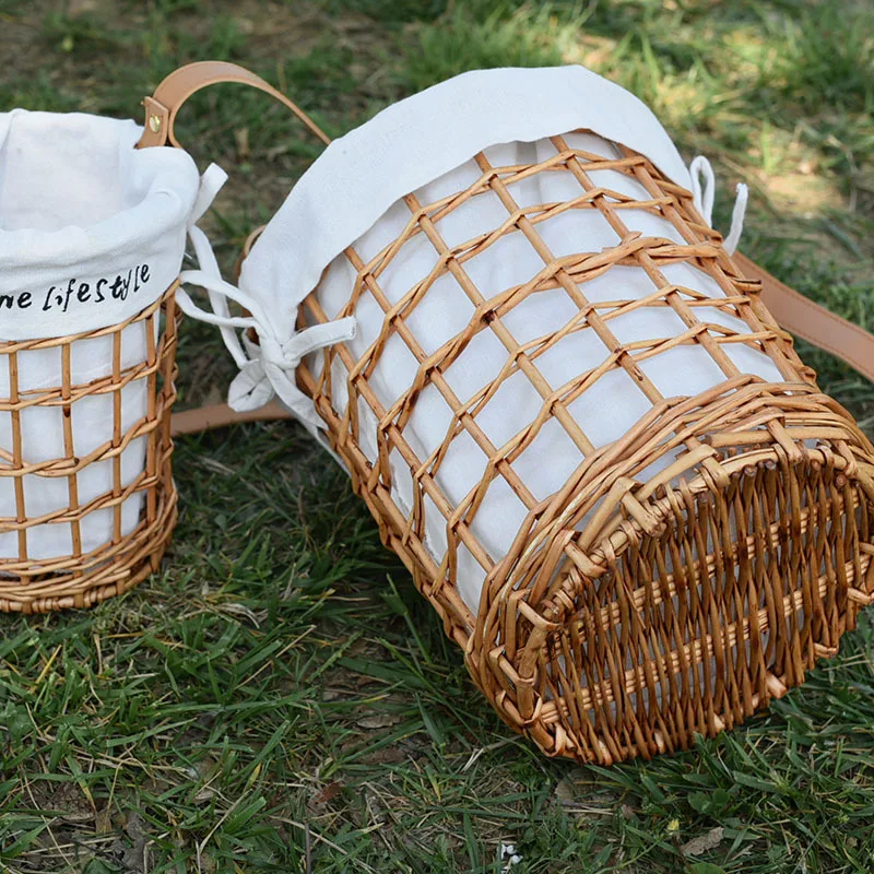 Vine-made willow-made floral basket oblique cross-flower basket cloth lining belt rattan bag basket hand-held  home decor