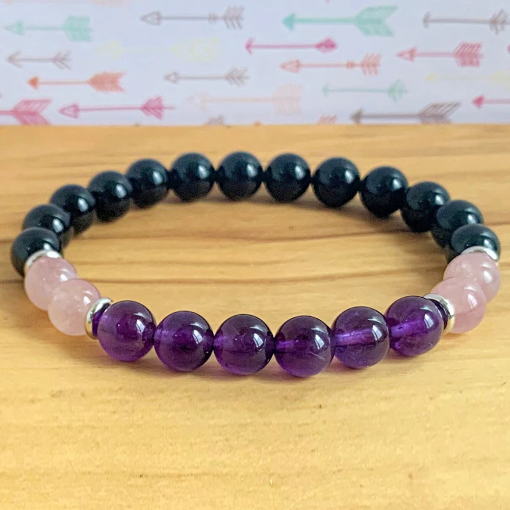 MG1230 AAA Grade Amethyst Wrist Mala Bracelet Black Onyx Rose Quartz Bracelet Women`s Self Discipline Keep Self Love Jewelry