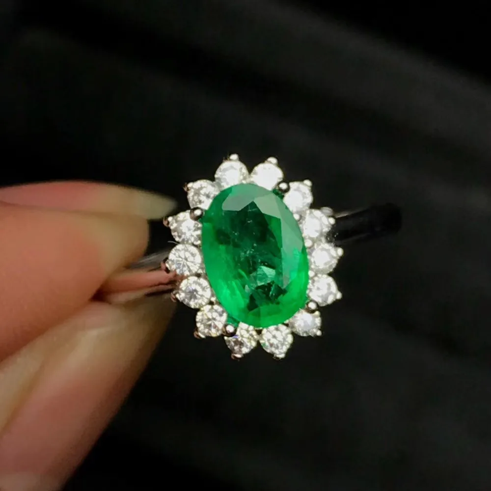 

Jewelry Luxury Natural Emerald Oval 6*8 Ring 100% Real 925 Sterling Silver Ring for Women Fine Jewelry