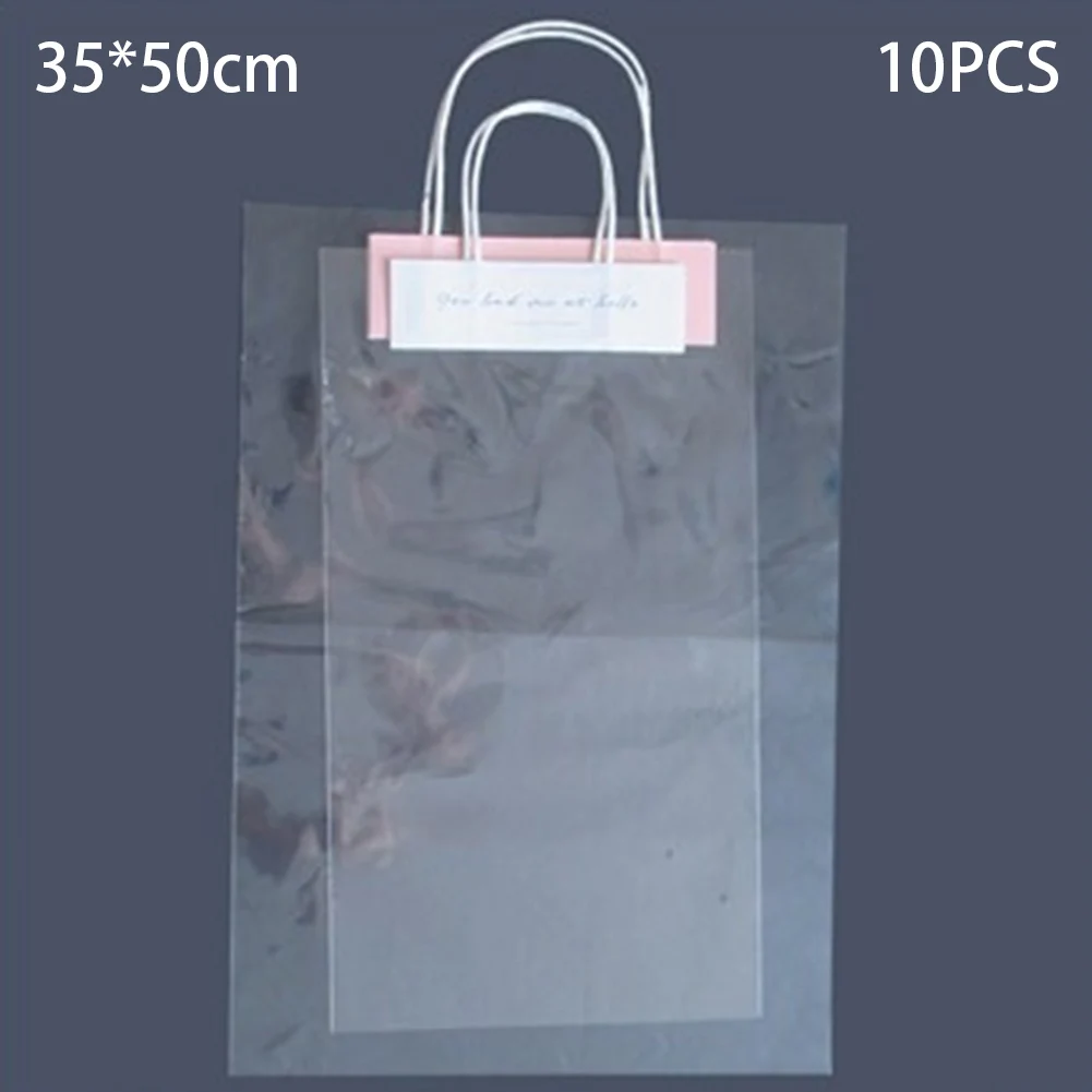 10PCS โปร่งใส PVC Tote กระเป๋าดอกไม้กระเป๋าถือแบบพกพาถุงบรรจุภัณฑ์ของขวัญเก็บของกระเป๋าดอกไม้กระสอบกระเป๋า