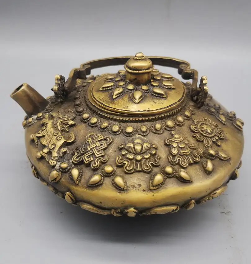 

China brass archaize eight treasures teapot crafts statue