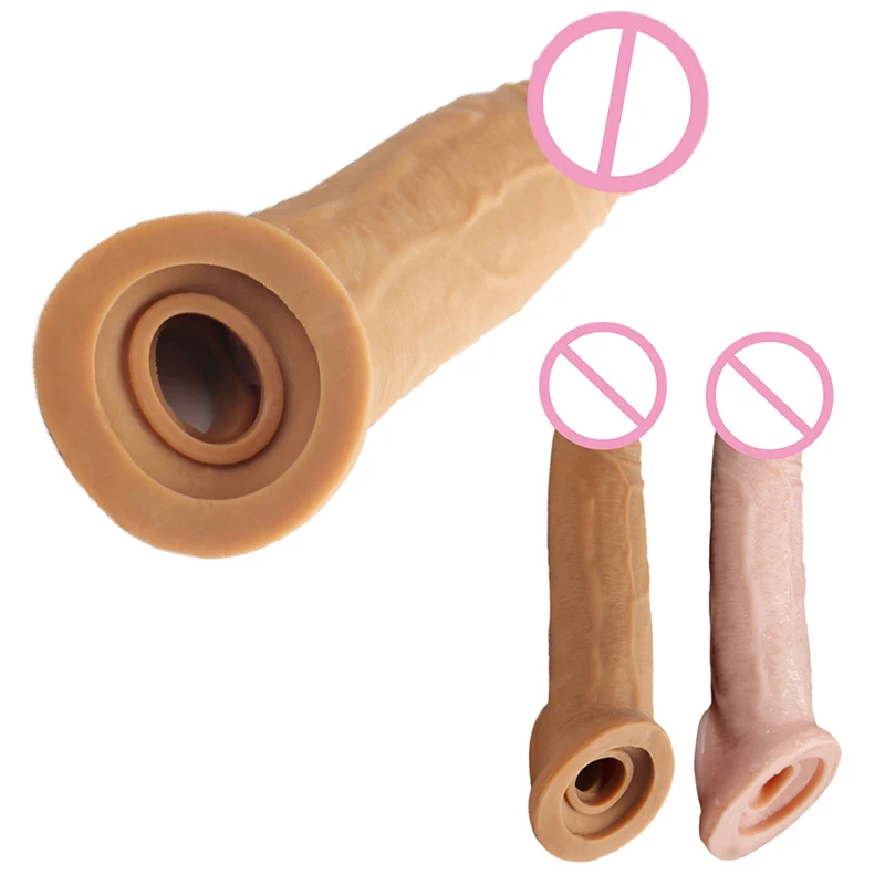 Reusable Penis Seelve Extender Cock Enlargement Delaying Ejaculation Realistic Dick Sleeve Girth Enhancer Sex Toys For Men