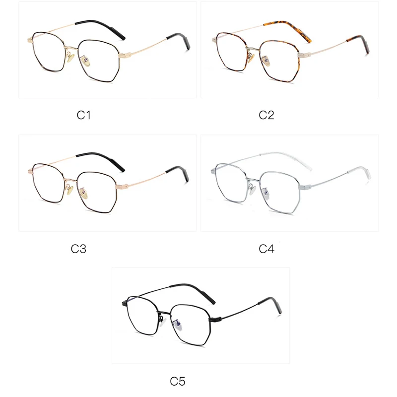 0 -0.5 -0.75 To -6.0 Blue Light Blocking Polygon Myopia Spectacles With Degree Metal Black Gold Frame Power Optical Glasses