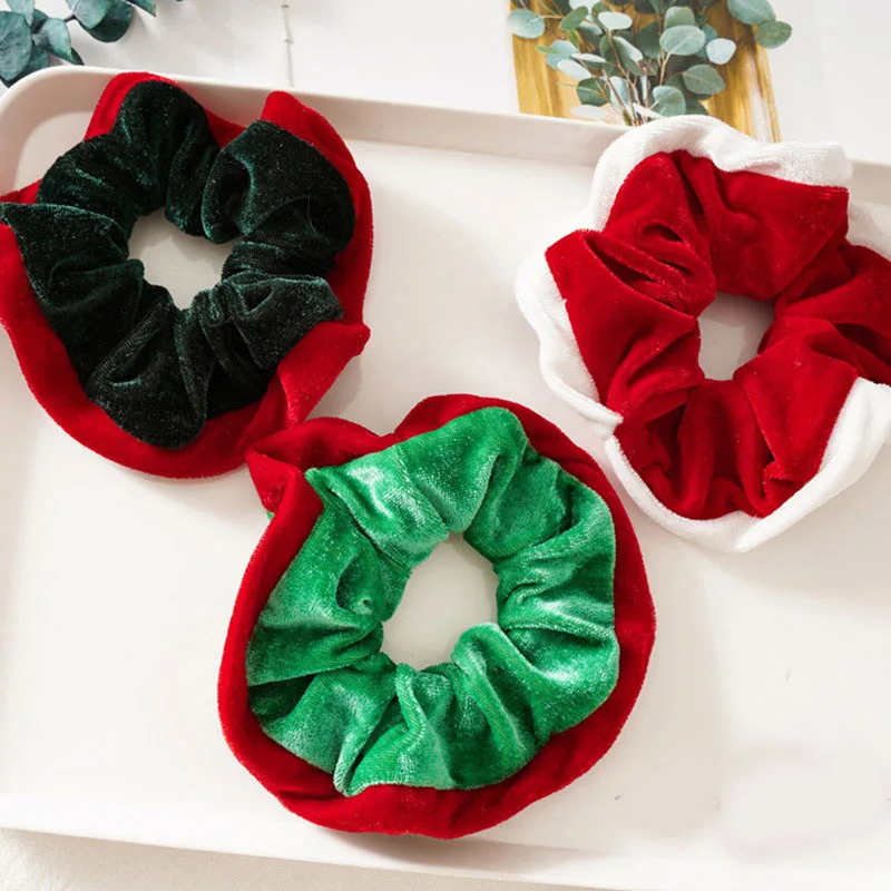 1Pcs Natal Scrunchies untuk Wanita Gadis Rambut Elastis Karet Fashion Natal Ornamen Rambut Cincin Beludru Ekor Kuda