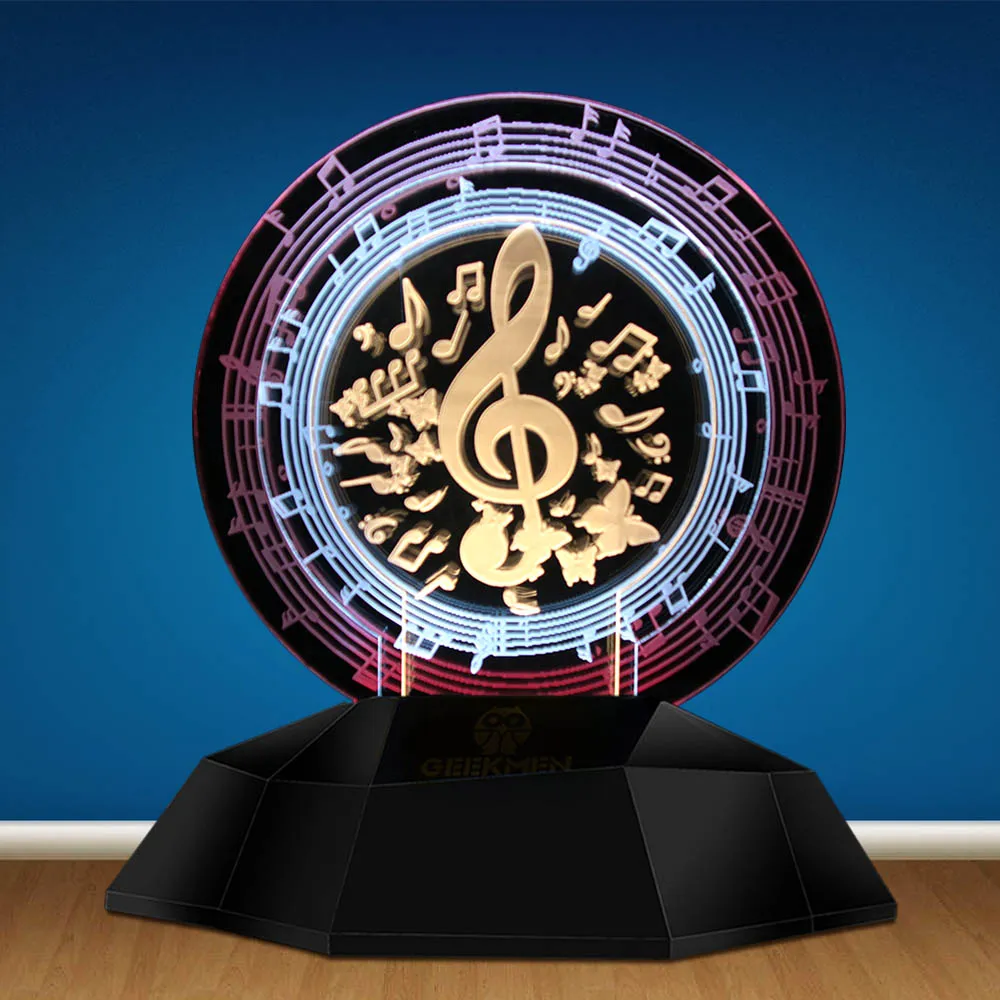 Vintage Music Clef Symbol LED Illuminated Display Sign Music Studio Desktop Lighting Décor Music Notes 3D Optical Illusion Lamp