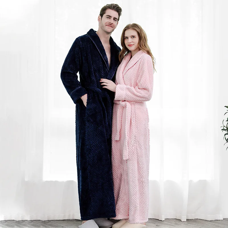 Customize Nama Date Women Men Warm Dobby Coral Fleece Bathrobe Winter Thick Flannel Thermal Kimono Dressing Gown Bride Peignoir