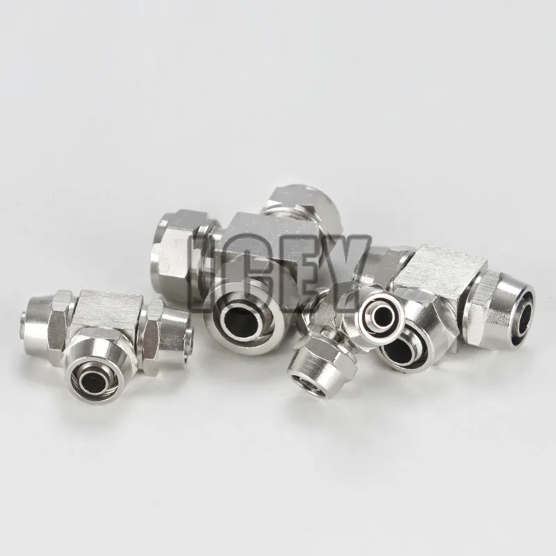 Pneumatic Component Fast Fitting 3 Way Copper-nickel Plated High-pressure Lock Female Connector 4/6/8/10/12/14/16