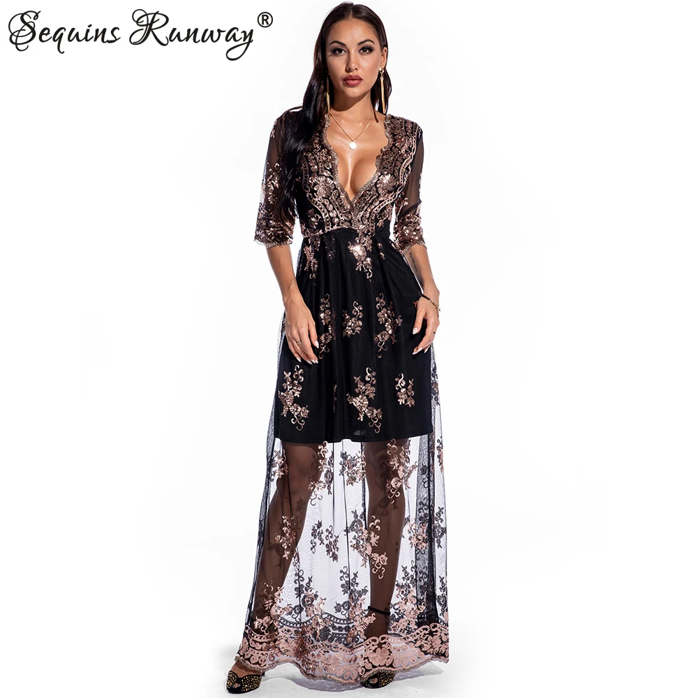 

Sexy vintage Maxi Club summer sequin dress women party night glitter bodycon black Green woman long dress ladies dresses vestido