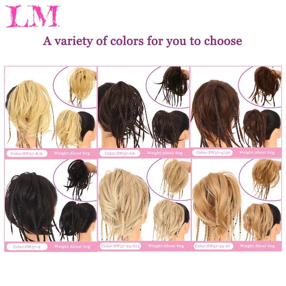 LM Synthetic Straight Chignon With Elastic Band Messy Scrunchie Wrap For Ponytail Extension For Women Braiding Hairpieces