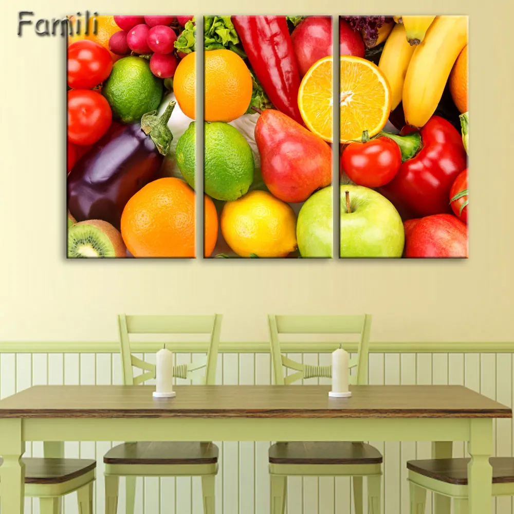 3Pcs Creative Art Canvas Painting Poster Fruits Vegetables on canvas Wall Pictures For dining hall Kitchen Home Decor