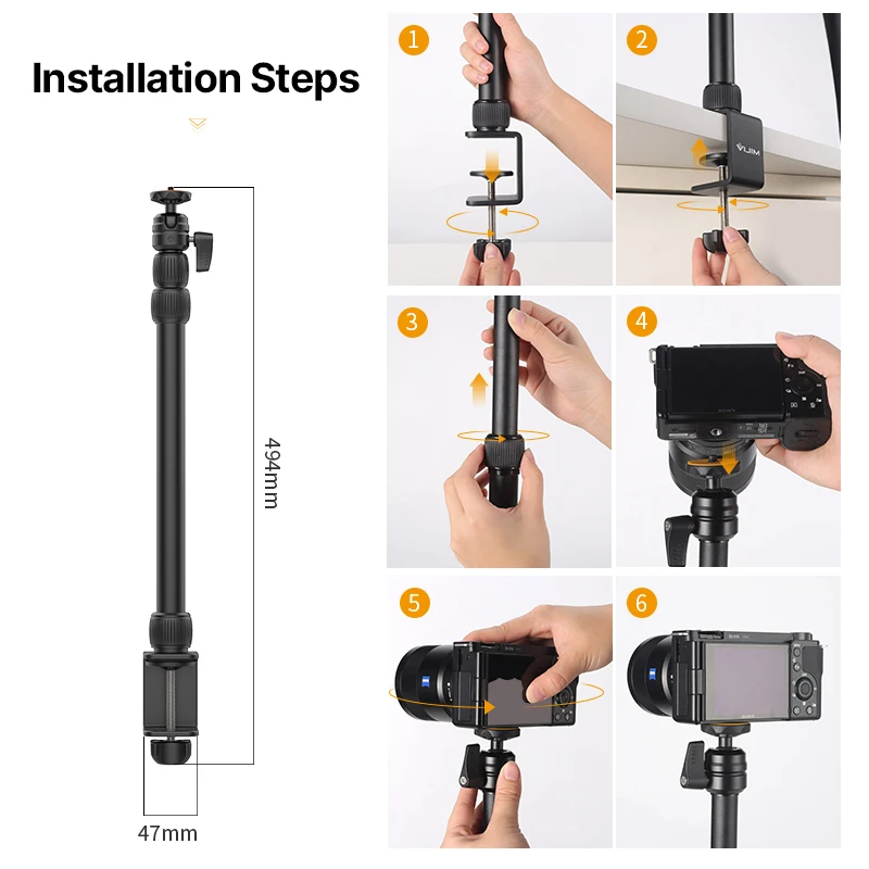 Imagem -05 - Vijim Ls10 Desk Mount Stand C-clamp Mount Braço Flexível Estender Light Stand 360 ° Ballhead Suporte de Microfone Anel Light Bracket