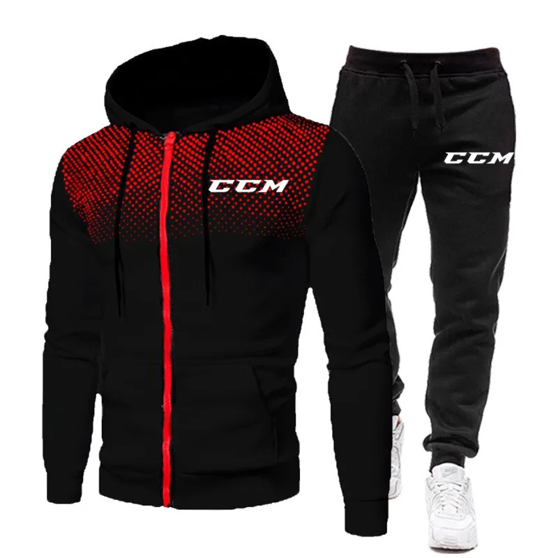 CCM Men Sportswear Set Autumn And Winter Hoodies Set Mens Tracksuit Fleece Hip Hop Sweatshirt+pants Casual Two Pieces Track Suit