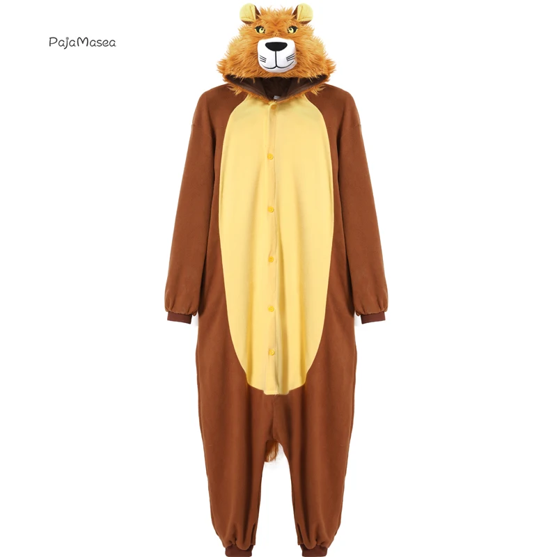 Lion Animal Pajama Women Christmas Onesie Men Adult Fleece Pyjamas Onsie Cartoon Cosplay Costume Family Party Raccoon Kigurumi