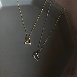 925 Sterling Silver Simple Line Heart Pendant 14k Gold Plating Clavicle Chain Necklace For Women Fashion Girlfriend Jewelry Gift