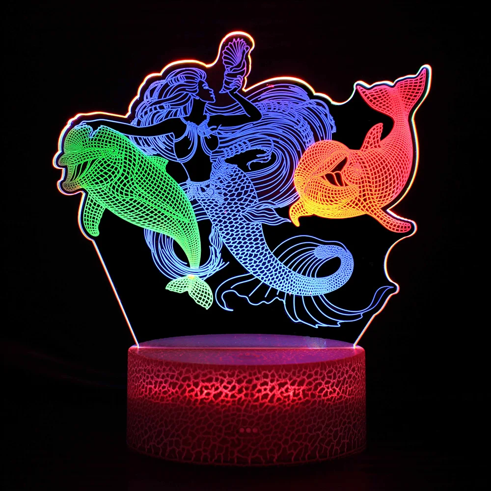 3D Dolphin Mermaid Table Lamp Colourful LED Lights For Home Room Decor Touch Remote Control Timing Night Lights Holiday Gift