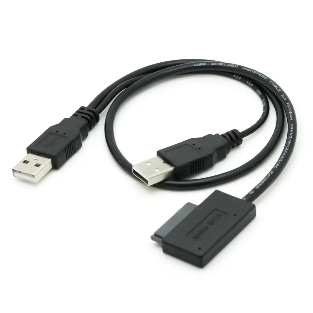 USB 2.0 to 7+6P 13Pin Slimline Slim SATA Cable External Power for Laptop CD-ROM DVD-ROM ODD HDD Caddy Converter