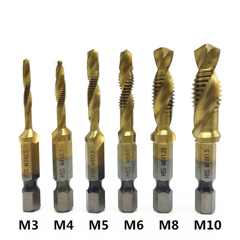

1/4" Hex Shank Drill Bit HSS Screw Tap Drill Bits Hss Taps Countersink Set HSS Metric Composite Tap Drills M3 M4 M5 M6 M8 M10