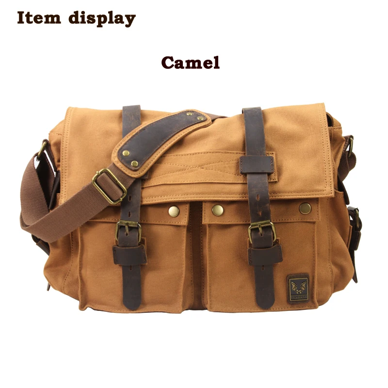 Hot Vintage Cotton canvas + Genuine Leather Men Messenger bags Crossbody Bag Sling Male Casual Bag canvas Shoulder bag for Men