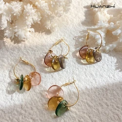 HUANZHI 2020 New Trendy Colorful Transparent Resin Hoop Earrings Geometric Multi-layer Round  For Women Girls Party Jewelry