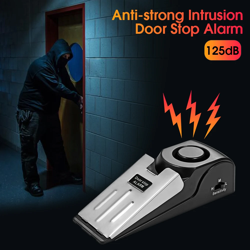 Home Security Door Stop Alarm 125db Door Block Vibration Alarm Portable Door Alarm Stopper Doorstop for Traveling Security