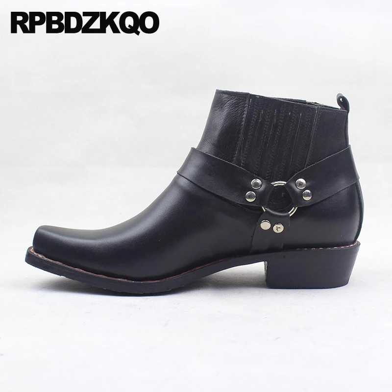 Chunky Square Toe uprząż motocykl Goodyear ściągane pełne ziarno Chelsea Slip On Plus rozmiar kostki męskie ręcznie robione buty buty męskie