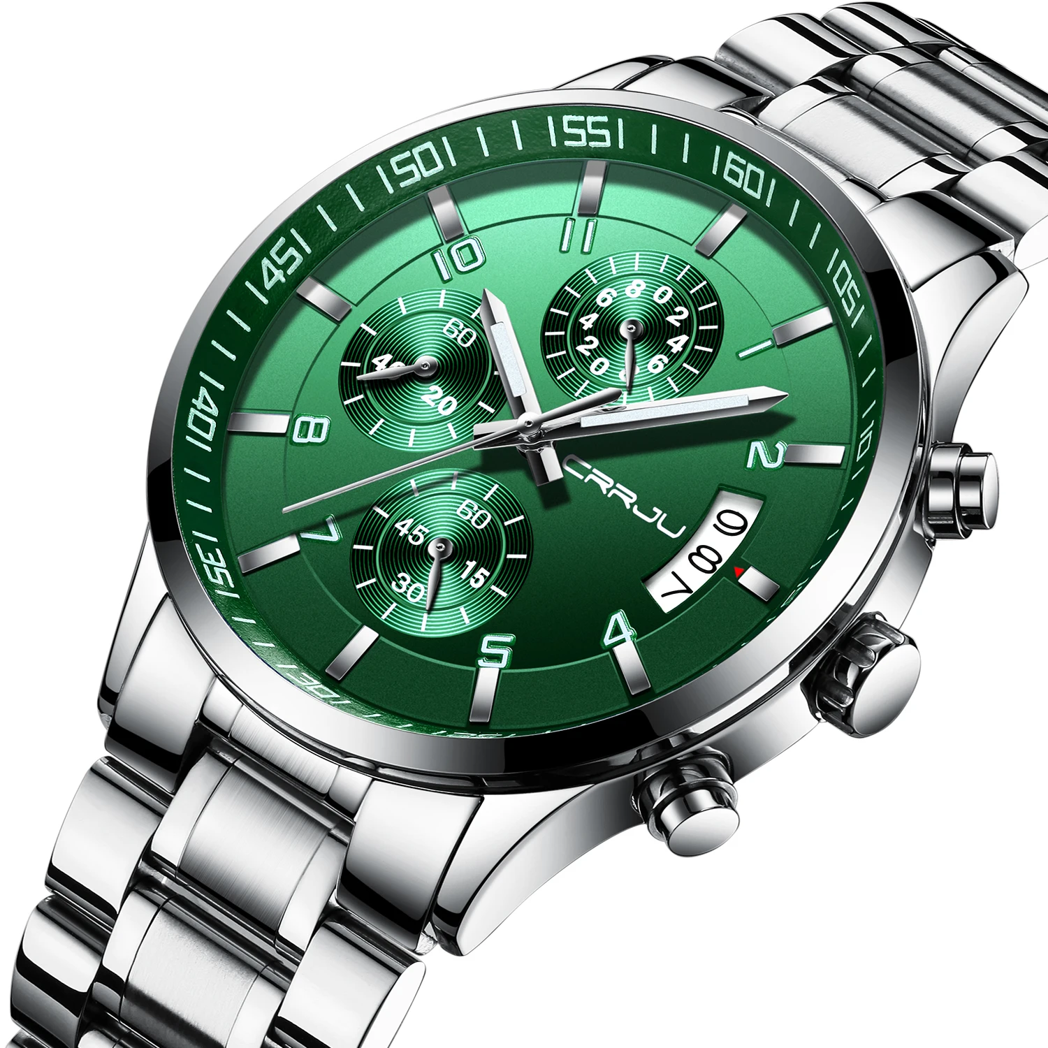 Fashion Mens Watch CRRJU Luxury  Stainless Steel Quartz Watch for Men Business Chronograph Waterproof Watches relogio masculino