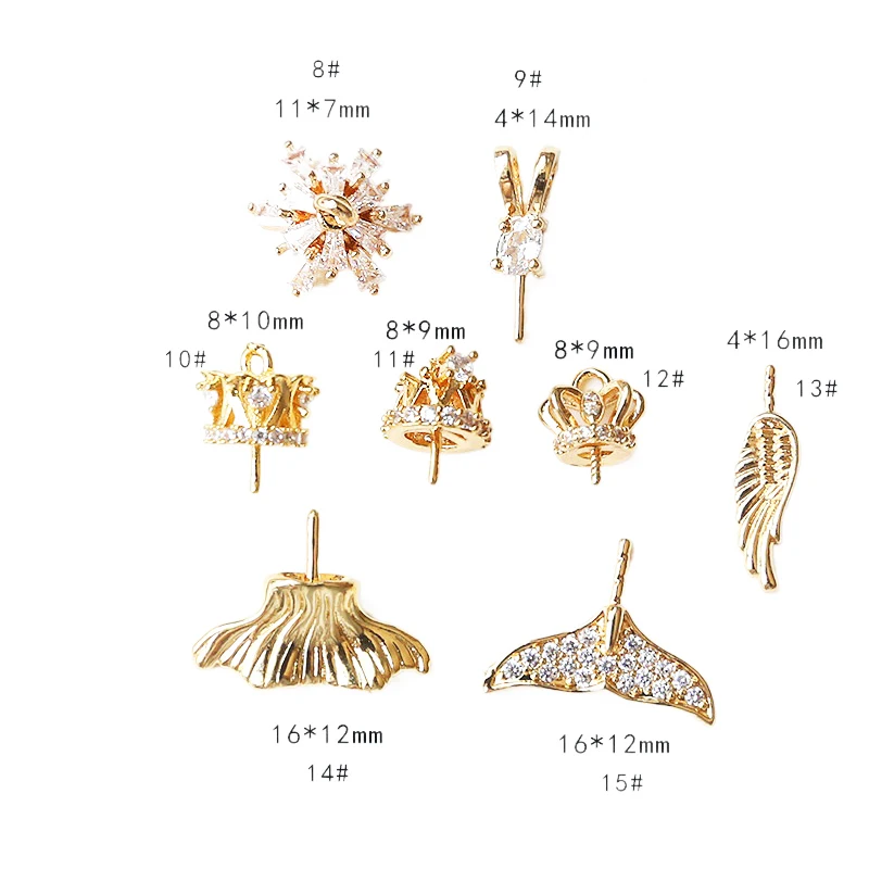Copper plated gold crown Mermaid tail small wings with needle DIY jewelry earrings bracelet pendant making accessories materials