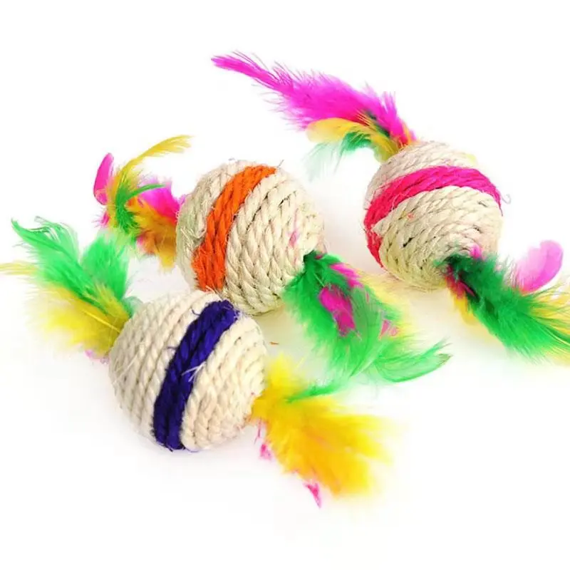 

Diameter 5.5cm Color Random Toy for Cats Feather Sisal Pet Cat Toy Ball Kitten Playing Chew Scratch Catch Toy